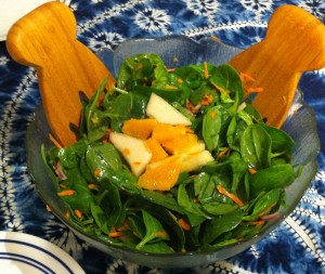 Karl’s Orange and Pear Spinach Salad with Lime Vinaigrette