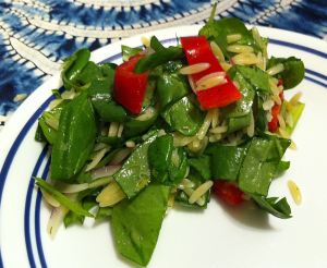 Karl’s Greek Spanakorzo Salad (Spinach and Pasta Salad)