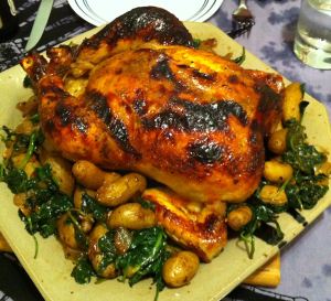 Karl’s Lemon Chicken Habanero with Sautéed Spinach and Fingerling Potatoes