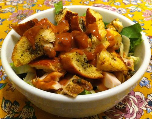 Karl’s Mixed Salad with Chicken, Croutons, and Peanut Dressing