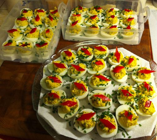 Karl’s Curried Deviled Eggs with Chives for a Crowd