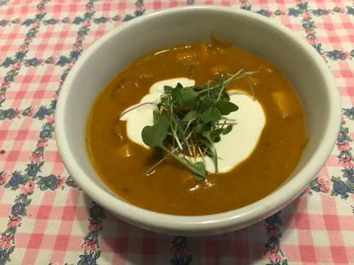 Karl’s Curried Sweet Potato and Apple Soup with Chicken Apple Sausage
