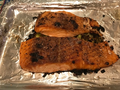 Karl’s Broiled Salmon on a Bed of Leeks